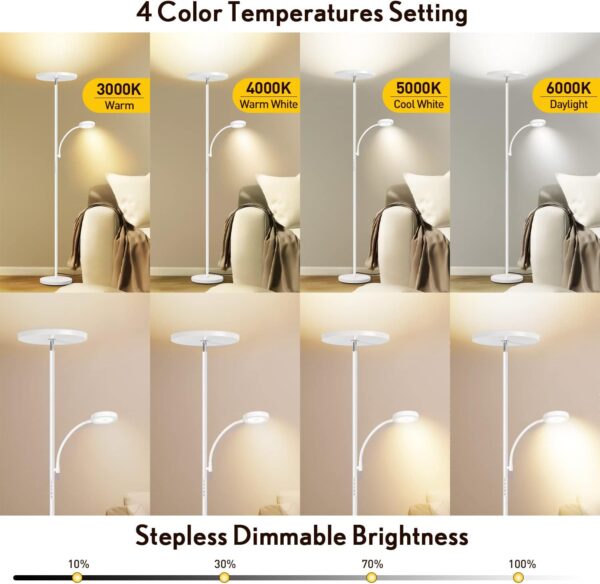 OUTON LED Floor Lamp with Reading Lamp, Mother/Father Parent & Child Uplighter and Spotlight Design Floor Lamp, Dimmable Standing Lamp, Remote & Touch Control for Living Room Bedroom Office, White - Image 4