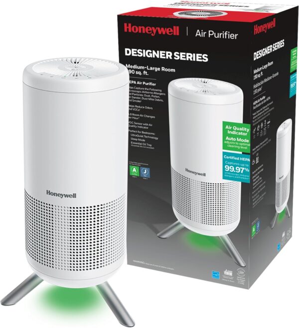 Honeywell HPA830W Designer Series HEPA Air Purifier Tower, Medium-Large Room (190 sq ft), White – Features Intelligent Auto Mode and UltraQuiet Technology - Image 2