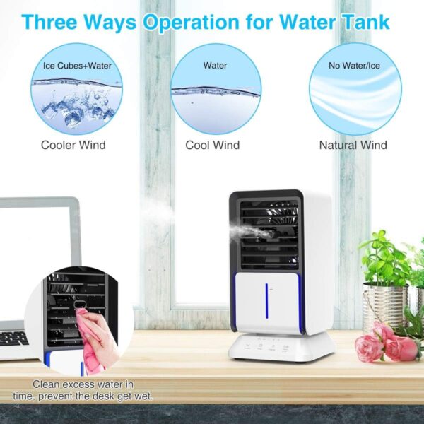 Personal Air Cooler, Infray Portable Oscillating Air Conditioner Desk Fan Mini Evaporative Cooler, Mist Humidifier, Air Circulator Desktop Space Cooler with Timer Function for Home Office Bedroom - Image 7