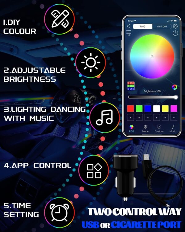 Keiurot Acrylic Ambient Car Lighting Car LED Interior Light Strips Neon Light 2 in 1 Car Dashboard Lights Strip Atmosphere Car Door Light Decoration Car Trim APP Control Music Sync - Image 4