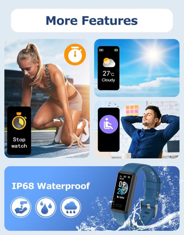 Fitness Tracker with Heart Rate Sleep Monitor Step/Calories Counter,IP68 Waterproof Fitness Watch with Pedometer for Women Men,SMS/SNS/Phone Call Notification for Android iOS Smartphones - Image 8