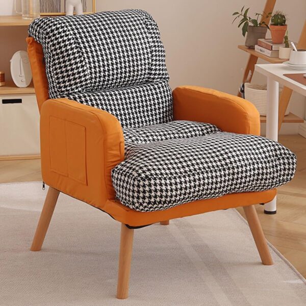 WAGXIyU Mid Century Modern Chair With Wood Frame, Upholstered Living Room Chairs With Backrest Angle Adjustment, Reading Armchair Lazy Chair For Bedroomroom (Color : /Khaki, Size : A) - Image 2