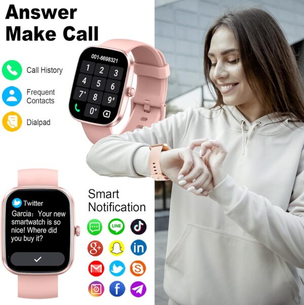 Smart Watch, 2025 HD 1.91" Smartwatch for Men Women with Answer/Make Calls, Heart Rate/Sleep Monitor, 112+ Sports Step Counter, IP68 Waterproof Activity Fitness Trackers for Android iOS Phone, Pink - Image 3