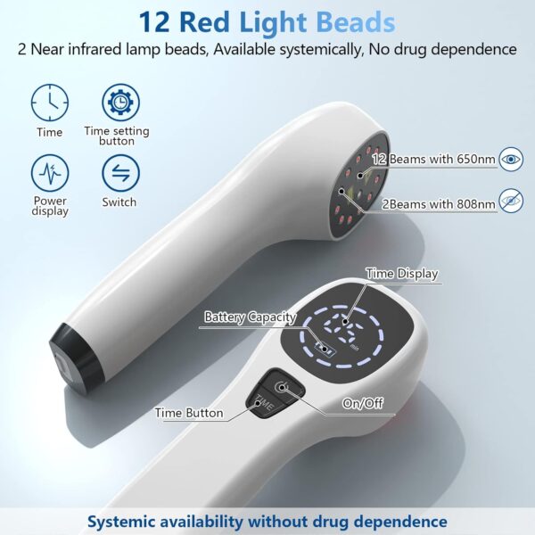 iKeener Red Light Therapy Device,FDA Cleared Handheld Cold Laser Therapy Device,Infrared Light Therapy Pain Relief Device for Joint and Muscle,Knee,Shoulder,Back,Neck Reliever(2x808nm,12x650nm)(White) - Image 3