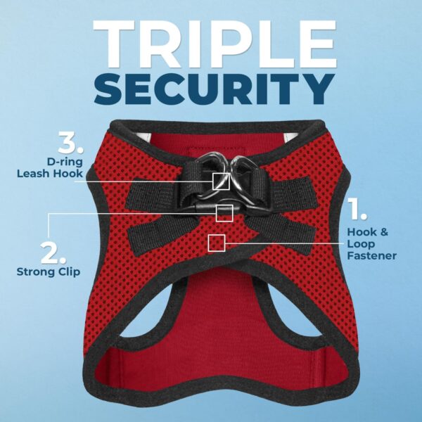 Voyager Step-in Air Dog Harness - All Weather Mesh, Reflective, No Pull Harness for Small, Medium Dogs, Cats - Secure with Hook & Loop Fastener, Buckle, Double D-Rings - Red/Black Trim, M - Image 3