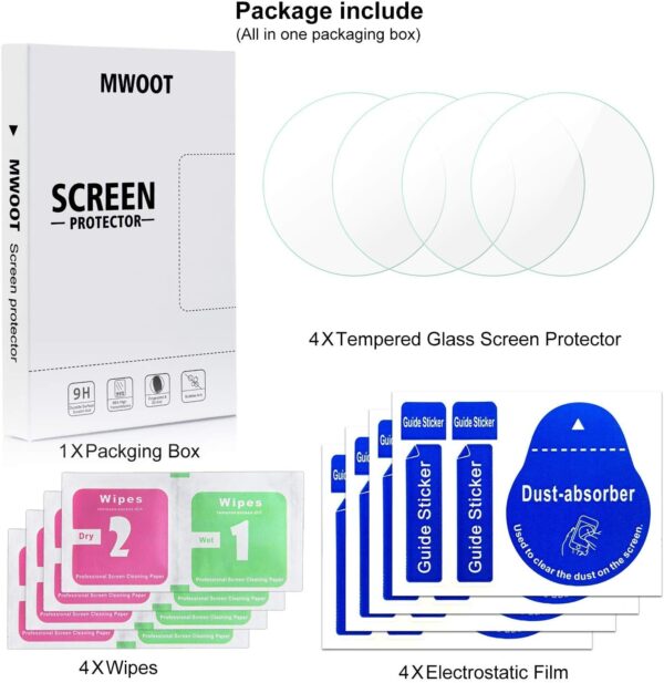 MWOOT 4-Pack Compatible with Fossil Gen 5 Men Carlyle Smartwatch Screen Protector Glass Tempered, 9H Hardness Scratch Resistant Protective Glass Film for Smartwatch Screen Protection - Image 8