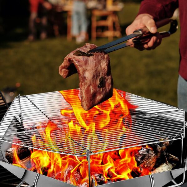 BBQ Charcoal Grill 304 Stainless Steel Camping Fire Pit,Large Cpacity Hexagonal Collapsible Campfire Grill with Carrying Bag for Outdoor Cooking Camping Picnic & Bonfires - Image 4