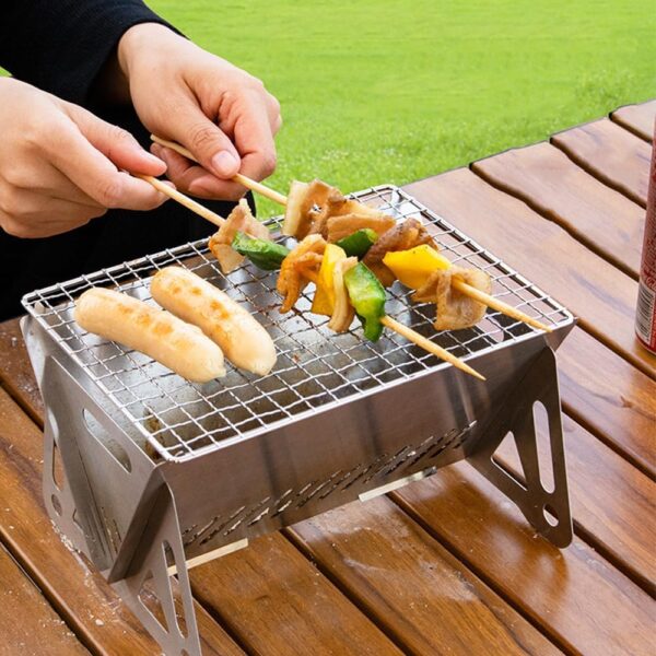 Portable Barbecue Grill, Stainless Steel Charcoal Grill Detachable Design Mini Tabletop BBQ Grill for Outdoor Barbecues Camping Traveling Picnics - Image 5