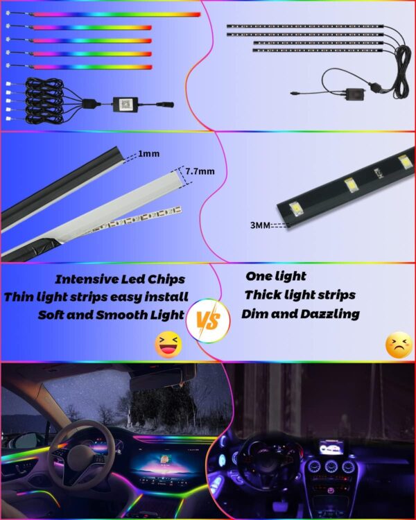 Keiurot Acrylic Ambient Car Lighting Car LED Interior Light Strips Neon Light 2 in 1 Car Dashboard Lights Strip Atmosphere Car Door Light Decoration Car Trim APP Control Music Sync - Image 5
