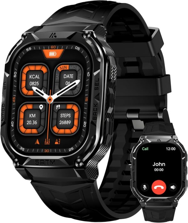 Smart Watch,Built in GPS,480mAh Extra-large Battery,5ATM&IP69 Waterproof,1.96'' AMOLED HD Display AI Voice Assistant Rugged Military Full Metal Body Smartwatch for Android iOS - Image 2