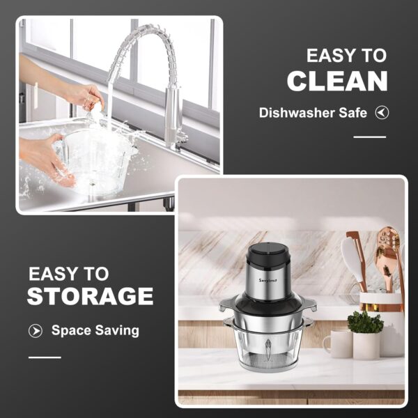 Sovyime Food Processor with 2 Bowls (2L+2L), Mini Chopper Electric Food Chopper, 2 Bi-Level Blades Mini Food Processors Meat Grinder for Kitchen Meat, Vegetables, Onions,Nuts,Fruit, Baby Food, 2 Speed - Image 8