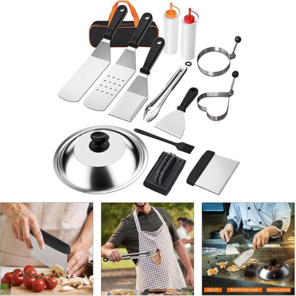 Gissroys 14Pcs Flat Top Griddles Tool With Spatulas Scrapers Tongs Stainless Steels Grills Cooking Kits Griddles Accessories - Image 3