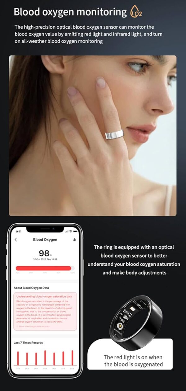 Smart Ring, IP68 Smart Ring for Women Men w/Sleep Heart Rate Blood Pressure Oxygen Monitor Waterproof Fitness Tracker Pedometer Calories Step Counter Bluetooth Health Ring, Silver #10 - Image 8
