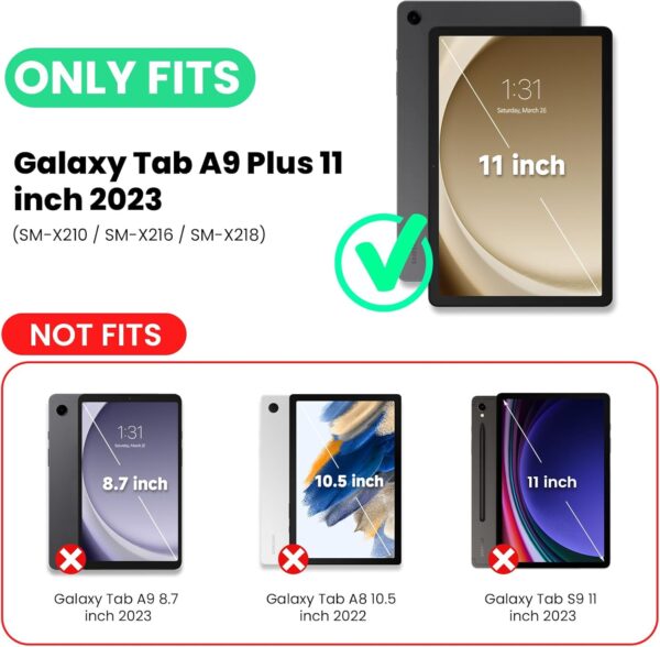 for Samsung Galaxy Tab A9 Plus / A9+ Case 11 Inch 2023 (SM-X210/X216/X218), Full-body Shockproof Cover with Screen Protector, Folding Stand for Samsung A9 Plus Tablet, Black - Image 3