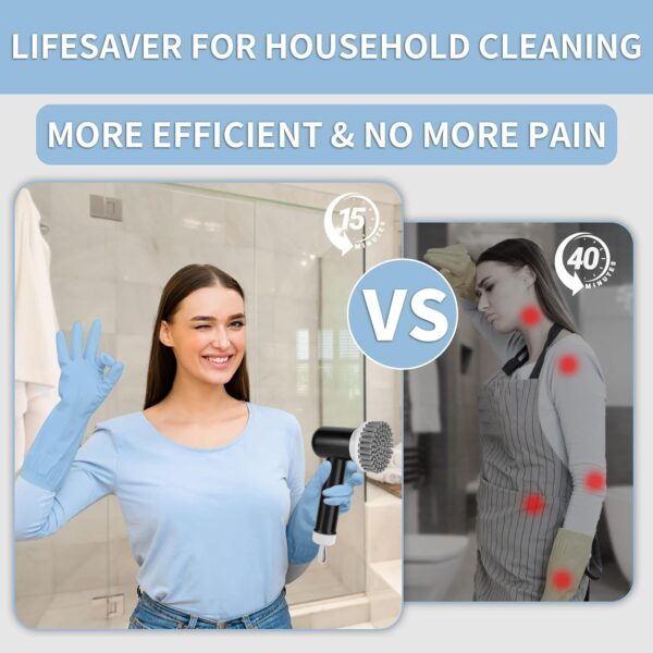 Electric Cleaning Brush, Cordless Electric Scrubber with 3 Replaceable Brushes, Waterproof Electric Spin Scrubber for Cleaning Bathroom, Kitchen, Floor, Rechargeable Power Scrubber, Black - Image 3