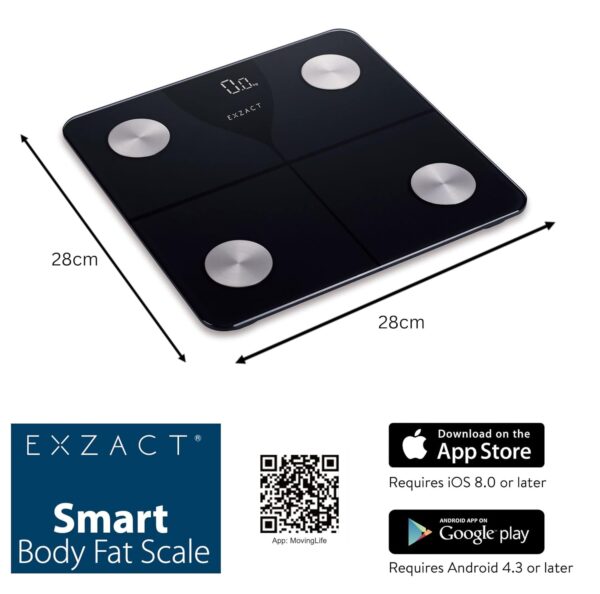 Exzact Smart Body Scale/Digital Bathroom Scale - Smart Phone iOS & Android Bluetooth - Capacity: 180 kgs - Body Fat - kgs/stones/lbs - Electronic Weighing Scale - Image 3