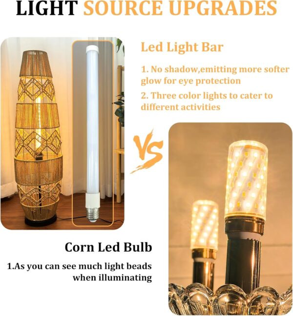 LUVODI Woven Rattan Floor Lamp: 93cm Tall Hand-Woven Free Standing Floor Lamp Night Light with Led Light Bar, Corner Floor Lamp for Reading, Living Room, Tea Room - Image 6