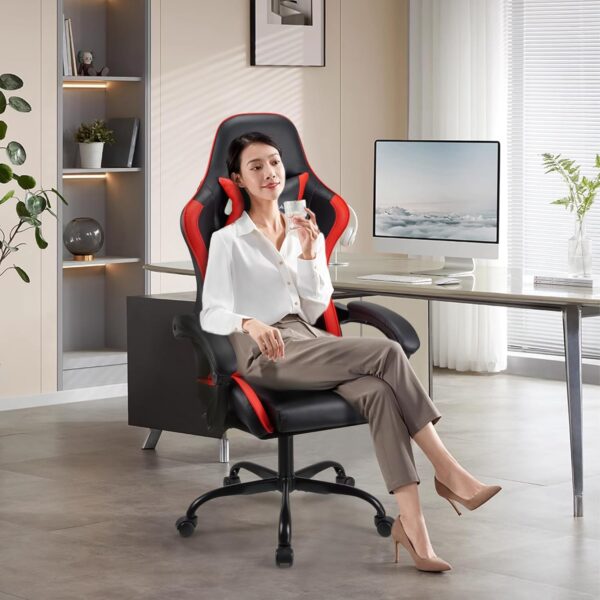 Gaming chair Office chair Swivel chair Computer chair Work chair Desk chair Ergonomic Chair Racing chair Leather chair Video game chairs (Red,lumbar pad) - Image 3