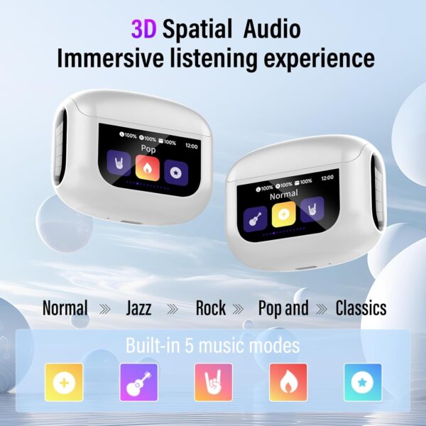Wireless Earbuds, 48H Smart Touch Screen Ear Buds Bluetooth 5.4 Headphones in Ear, ANC/ENC Noise Cancelling Mic Bluetooth Earbuds with HiFi Stereo, 5 EQ Modes, IPX7 Waterproof Wireless Earphones White - Image 8