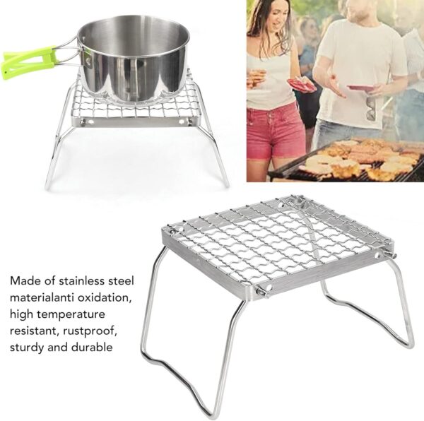 Serlium Portable Campfire Grill, Mini Folding Stainless Steel Camping Grill for Outdoor, Silver - Image 3