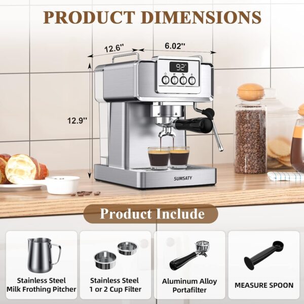 Espresso Machine, Stainless Steel Espresso Machine with Milk Frother for Latte, Cappuccino, Machiato,for Home Espresso Maker, 1.8L Water Tank, 20 Bar - Image 7