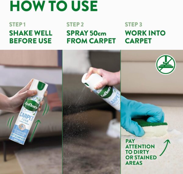 Zoflora Linen Fresh Carpet Freshener & Care Foam, Carpet Cleaner,Stain Remover Foam for Carpets and Upholstery, Neutralises Odours, Deep Cleans, Pet Safe, 1x 600 ml - Image 6