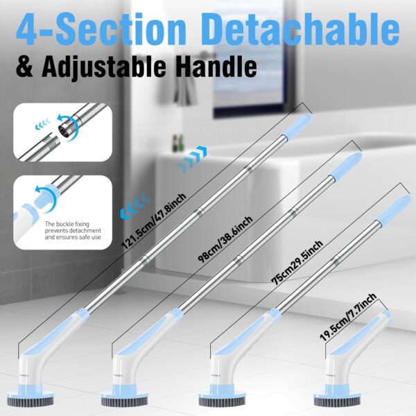 Homtronics Electric Spin Scrubber, [IPX8 Waterproof] Cordless Electric Cleaning Brush with 4 Replaceable Brush Heads, 120cm Adjustable Long Handle Power Scrubber for Bathroom, Tub, Floor, Pool (Blue) - Image 7