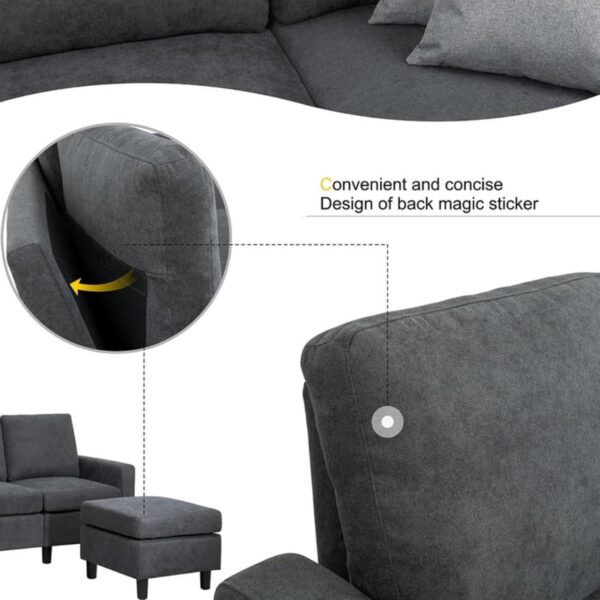 Linen Fabric Convertible L-Shaped Sectional Sofa(Dark Gray) HGCHH - Image 7