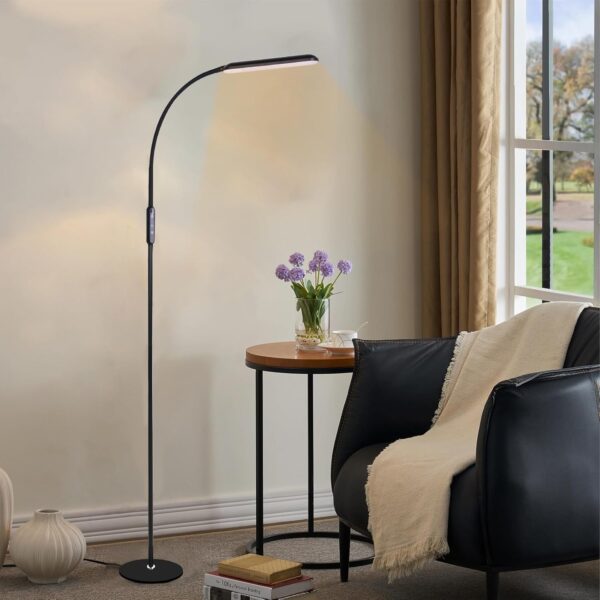 KOOSREEL LED Floor Lamp, 12W Reading Standing Lamps with 5 Color Temperature & 5 Brightness Levels, Dimmable Floor Lamp with Touch Control for Living Room, Bedroom,Gooseneck Height Adjustable,Black - Image 8