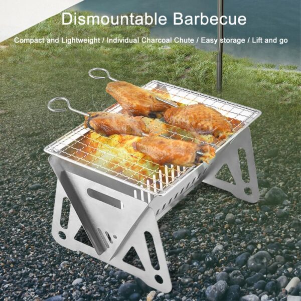 Portable Barbecue Grill, Stainless Steel Charcoal Grill Detachable Design Mini Tabletop BBQ Grill for Outdoor Barbecues Camping Traveling Picnics - Image 3