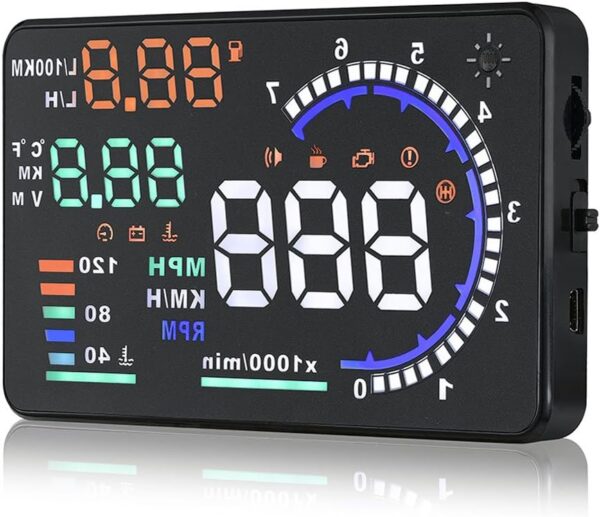 Arestech 5.5 inches A8 OBD2 Windshield HUD Head Up Display with Display RPM MPH Speeding Warning Fuel Consumption Temperature - Image 2