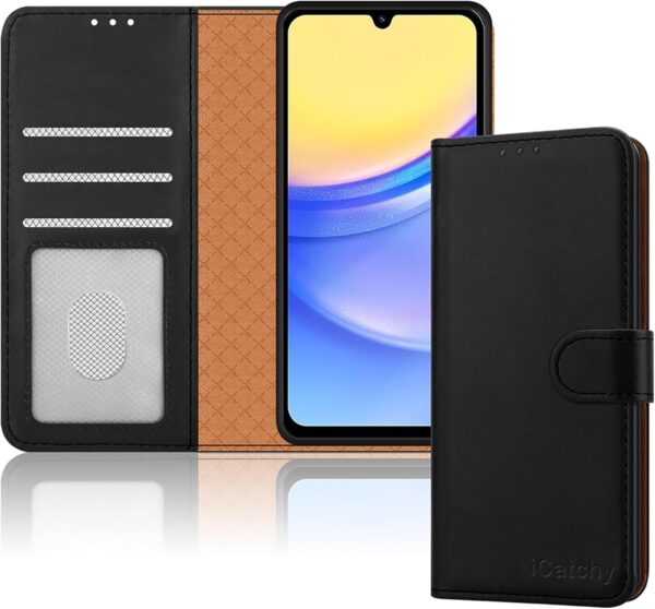 for Samsung Galaxy A15 Phone Case – Leather Wallet Cover, Book Flip Folio with Kickstand, Magnetic Closure, RFID Blocking, Shockproof Protection for Samsung A15 5G / A15 (Black) - Image 2