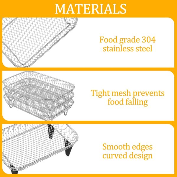 Air Fryer Rack for Ninja Air Fryer 3 Layer Air Fryer Accessories Af300uk Stacking Bacon Racks Rectangular Stainless Steel Dehydrator Rack with 8 Feet 1 Clip for Double Basket Air Fryer Oven - Image 5