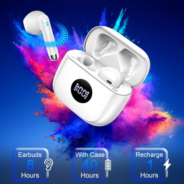 Wireless Earbuds, Bluetooth 5.4 Headphones in Ear with 4 ENC Noise Cancelling Mic, Bluetooth Earbuds 40Hrs Playtime, Wireless Earphones HiFi Stereo Deep Bass, IP7 Waterproof USB-C Fast Charge White - Image 8