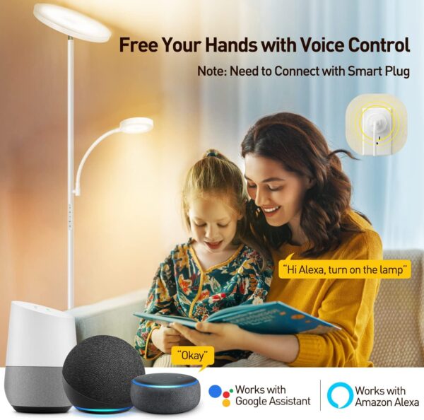 OUTON LED Floor Lamp with Reading Lamp, Mother/Father Parent & Child Uplighter and Spotlight Design Floor Lamp, Dimmable Standing Lamp, Remote & Touch Control for Living Room Bedroom Office, White - Image 6