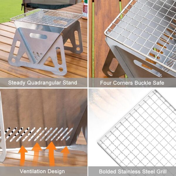 Portable Barbecue Grill, Stainless Steel Charcoal Grill Detachable Design Mini Tabletop BBQ Grill for Outdoor Barbecues Camping Traveling Picnics - Image 4