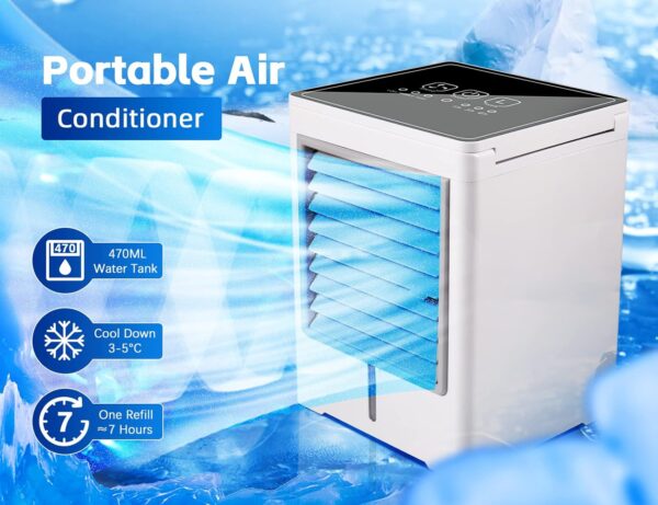 Portable Air Conditioners Fan, Evaporative Air Cooler with 3 Wind Speeds 3 Timers Touch Screen Small Desktop Cooling Fan, Personal Mini Air Cooler for Home Room Camping Car Office - Image 7