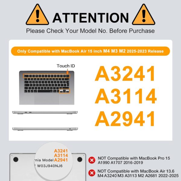 MOSISO Compatible with MacBook Air 15 inch Case 2025 2024 2023 M4 M3 M2 A3241 A3114 A2941 Chip, Sparkly Glitter Plastic Hard Shell Case&Keyboard Cover&Screen Protector&Storage Bag, Transparent - Image 3