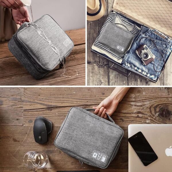 HCFGS Travel Cable Organiser Bag, Electronics Accessories Organizer Bag Extra Large 3-Layers Universal Carry Travel Gadget Bag for Power Bank, Memory Card, Data cable, Charger Hard Disk (Grey) - Image 8