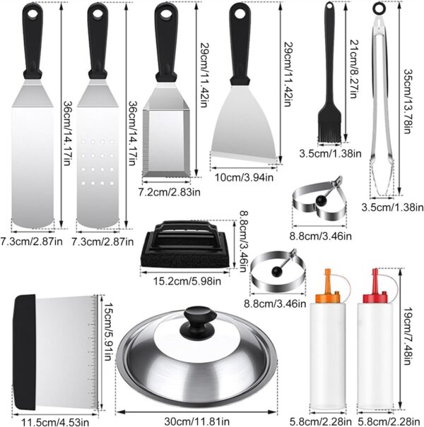 Gissroys 14Pcs Flat Top Griddles Tool With Spatulas Scrapers Tongs Stainless Steels Grills Cooking Kits Griddles Accessories - Image 5