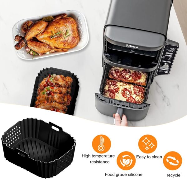 Ziyero Air Fryer Silicone Liner for Ninja Double Stack XL 9.5L SL400UK, Perforated Air Fryer Liners Reusable, Air Fryer Accessories for Ninja Double Stack Vertical Dual Drawer Airfryer (2 PCS) - Image 4