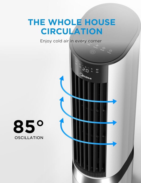 Midea 7L 3-in-1 Air Cooler, Ultra-Quiet Operation, Sensicool Energy Saving, 6 Speeds & 5 Modes, 12H Timer, Detachable and Washable Filter, LED Display & Remote Control, AC Powered for Home & Office - Image 9