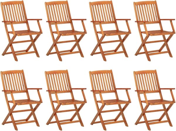 9 Piece Garden Dining Set Garden Table with 8 Garden Armchairs Wood Patio Chair with Backrest Outdoor Furniture Set Wooden Extending Dining Table and Folding Chair Solid Acacia Wood - Image 4