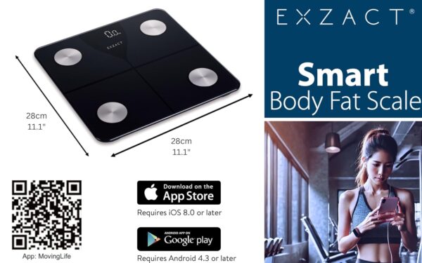 Exzact Smart Body Scale/Digital Bathroom Scale - Smart Phone iOS & Android Bluetooth - Capacity: 180 kgs - Body Fat - kgs/stones/lbs - Electronic Weighing Scale - Image 7