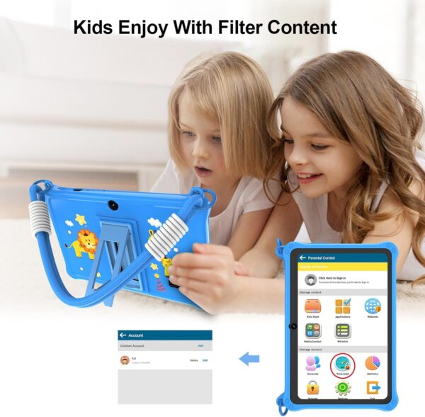 PRITOM 7 Inch Kids Tablet Android 11 Quad Core 32GB, WiFi Tablet, Parental Control,Kids Software Pre-Installed for Educating, Hand-held Child Tablet(Blue) - Image 3