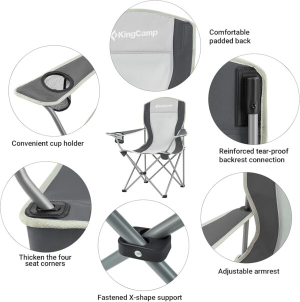 KingCamp Camping Lightweight Folding Portable Quad Chair with Mesh Cup Holder for Outdoor Hiking Fishing Picnic with Carry Bag, Black/Grey, 19.6 x 33 x 37.7 inches - Image 5