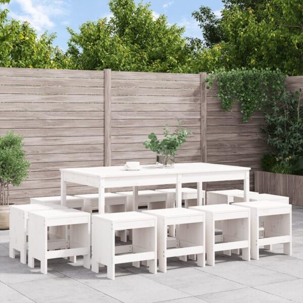 Outdoor Outdoor Furniture Sets,13 Piece Garden Dining Set White Solid Wood Pine - Image 2