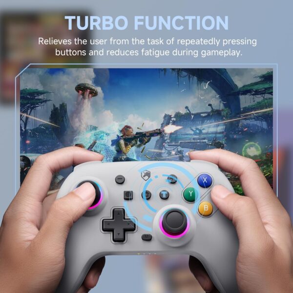 ECHTPower Switch Controller, Retro Color Wireless Switch Controller with Hall Joysticks/RGB/Macro/Turbo/Vibration, Controller Switch Pro,Compatible with Switch/OLED/PC/Adroid/iOS Grey - Image 5