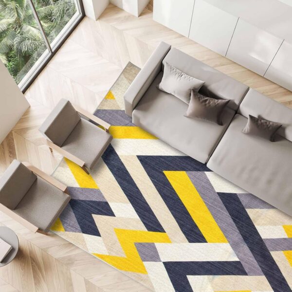 Betadistor Area Rugs 160 x 230 CM Large Living Room Rug Soft Short Pile Geometric Rug Non Slip Washable Rug Indoor Floor Cover Foldable Carpet Office Bedroom Kitchen, Yellow and Grey, 303-05160 - Image 3