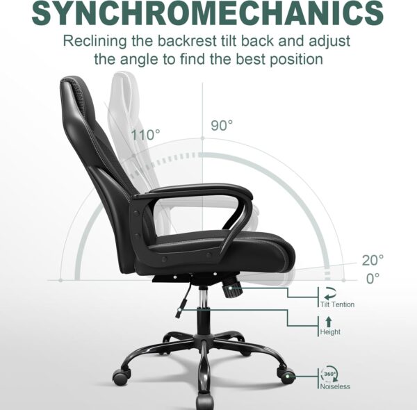 Office Chair, Ergonomic Computer Chair for Home Gaming Business, Adjustable Height Durable Comfy Executive Chairs, 150kg Black - Image 6